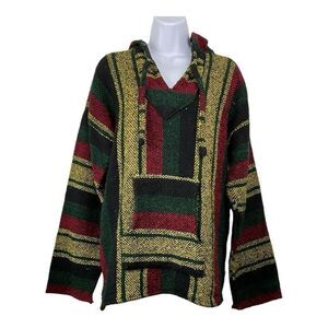 Artesanias Cuamatzi Unisex Poncho Hoodie Sz‎ L Baja Grudge Hippie Boho Pullover